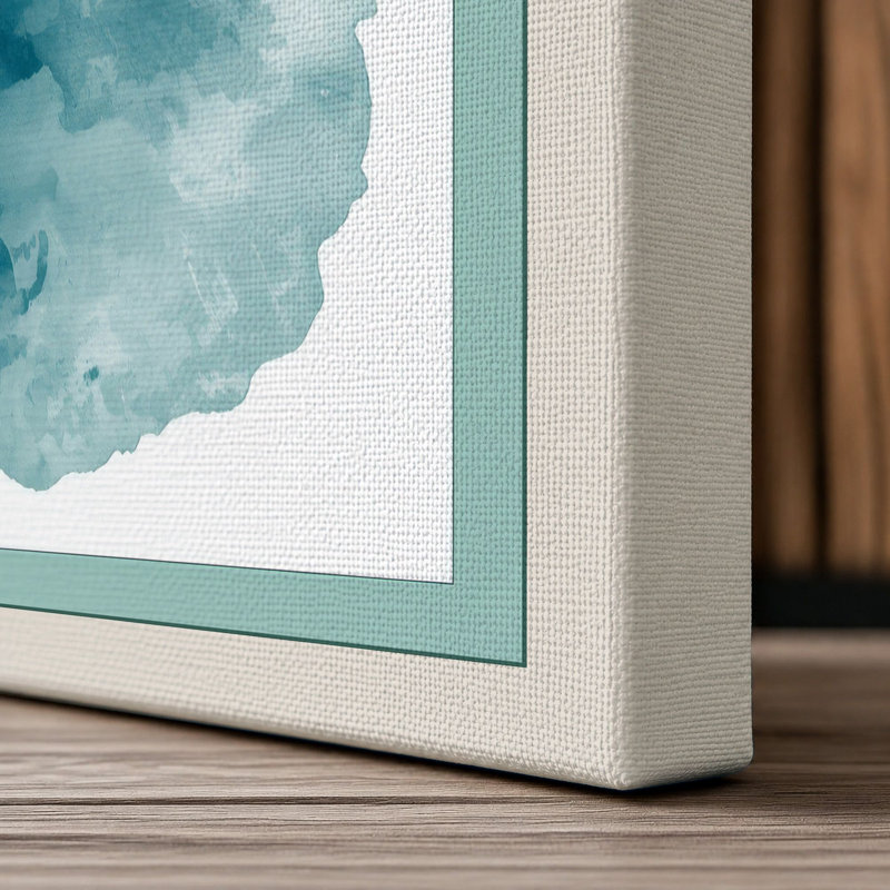 Teal Depths Abstract - Wrapped Canvas, 18x12 - 45.7 x 30.5 cm, Cream Border