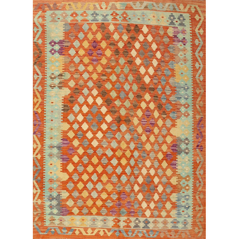 Tapis de zone rouge/orange/vert contemporaine, Rectangle 6 pi 0 po x 9 pi 0 po