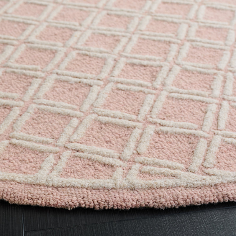 Genre 350 Hand Tufted Wool/Cotton Geometric Rug in Pink/Ivory, Round 6'