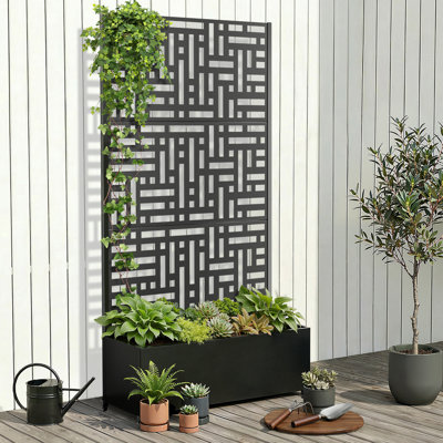 Lit de jardin surélevé en métal avec treillis, jardinière pour légumes et fleurs, boîte à fleurs en treillis pour plantes grimpantes et vignes, lit de jardin surélevé galvanisé