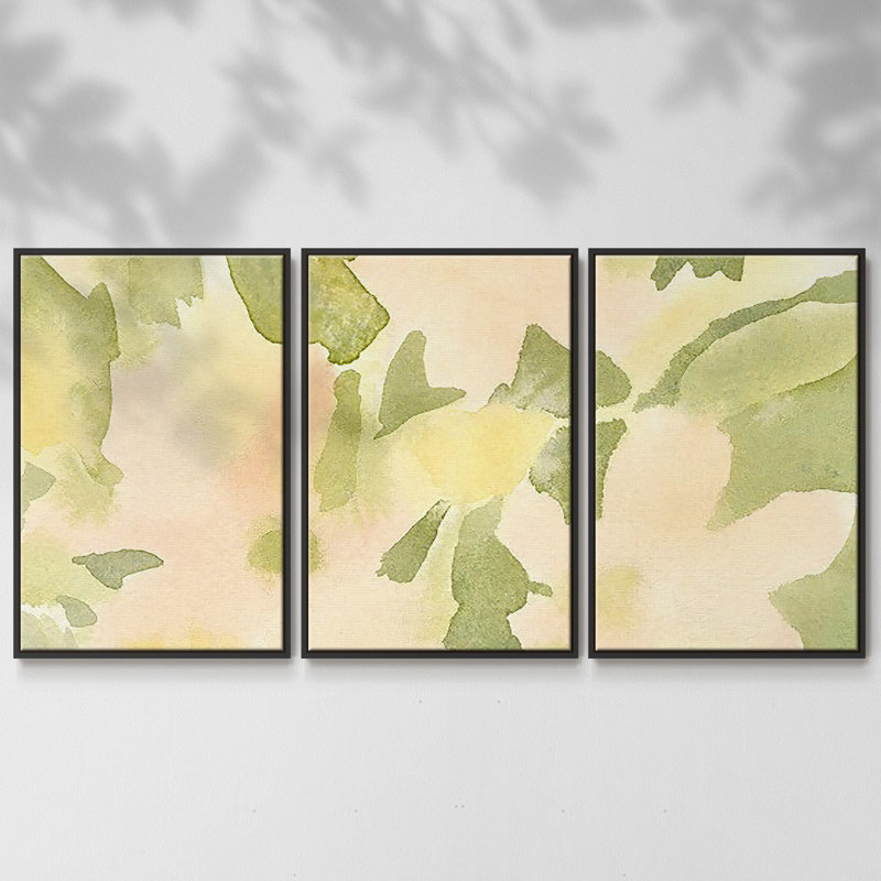 Verdant floral abstrait I - Toile encadrée multi-pièces, H 36 po x l 75 po x P 2 po, Noir