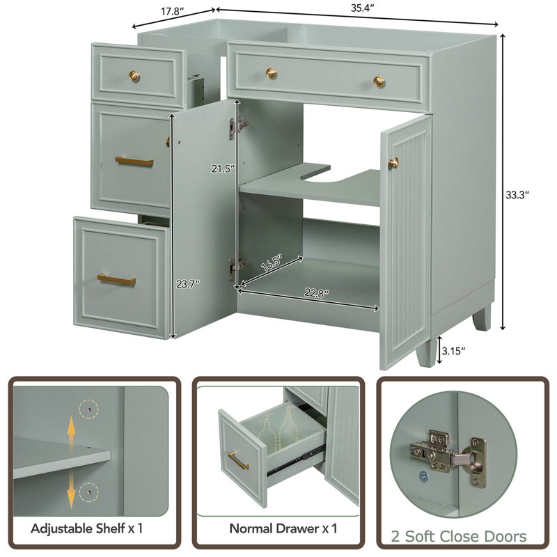 35.4'' Single Bathroom Vanity Base Only, Green