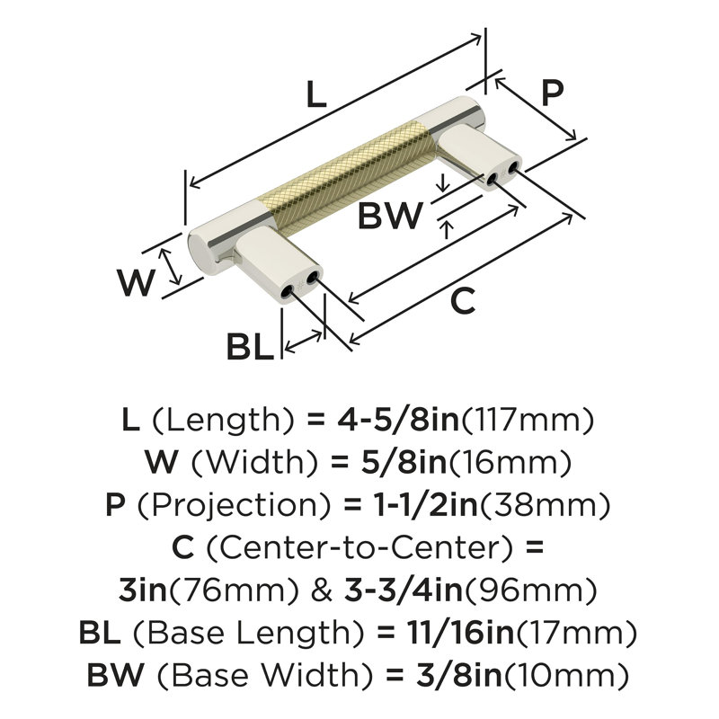 Esquire 3 inch or 3-3/4 inch (76mm or 96mm) Center-to-Center Polished Nickel/Golden Champagne Cabinet Pull, 3"