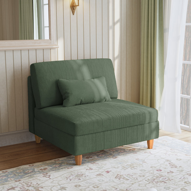 Fauteuil rembourré en velours côtelé vert avec dossier coussiné Seemab, Vert
