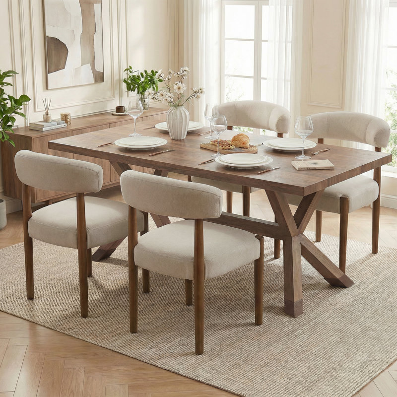 Upholstered Dining Chair Set of 4, Extra-Wide 20” Seat, Deep Cushioned Comfort, Durable Easy-Care Fabric, Solid Wood Legs
