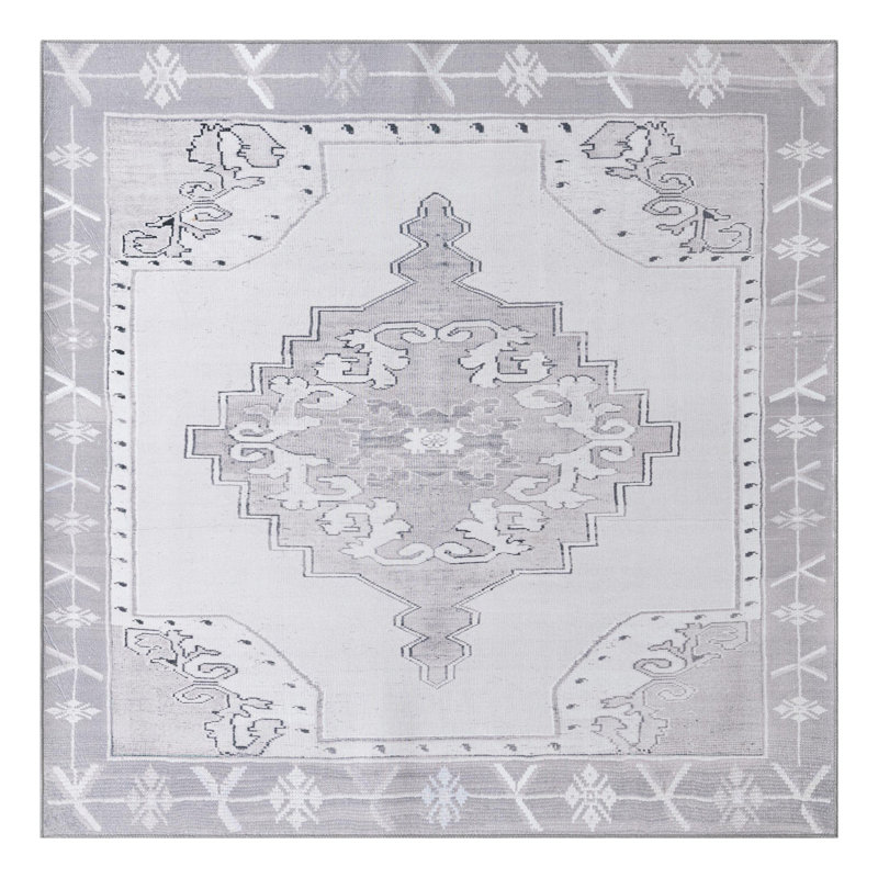 Tapis blanc chenille tissé à la machine, Carré 7 pi 6 po