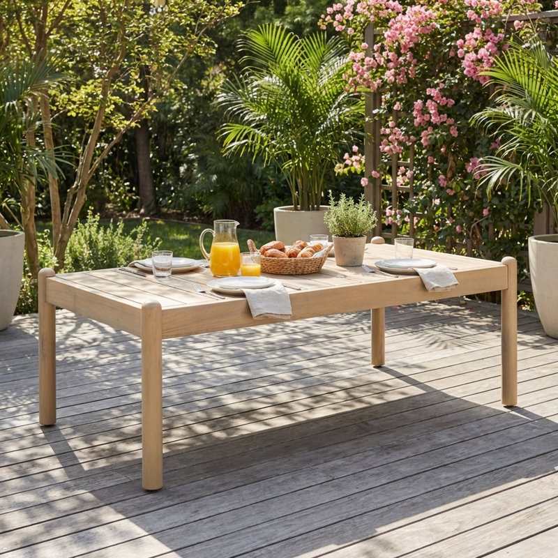 Table basse d'extérieur en bois massif résistante aux intempéries