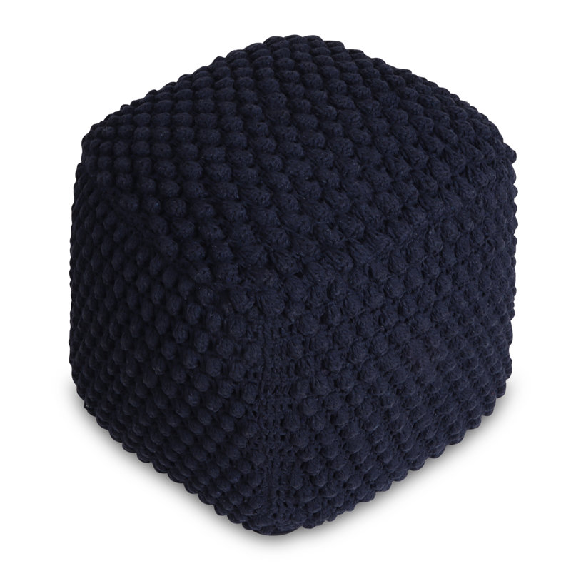 Aitana 18" Cotton Blend Pouf Ottoman, Navy 100% Cotton