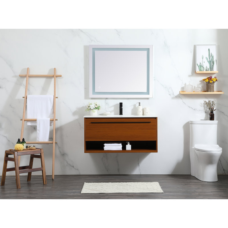 Ensemble de meuble-lavabo simple mural 40 po Roman, Teck