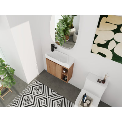 Meuble-lavabo mural 24 po avec lavabo et rangement en céramique
