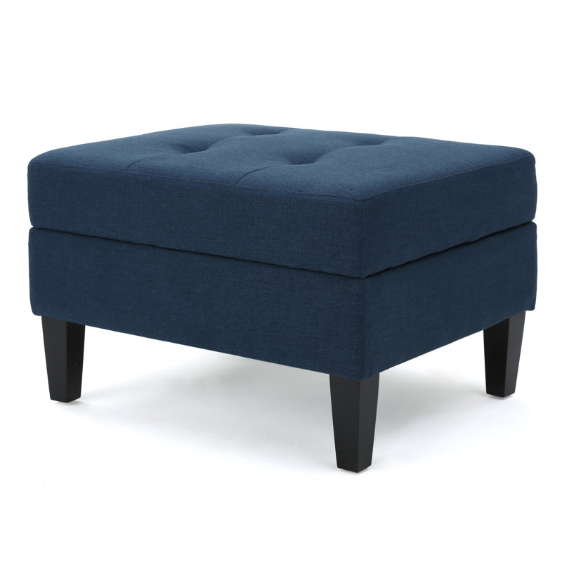 Anjuman Upholstered Ottoman, Dark Blue Polyester Blend, Dark Blue  