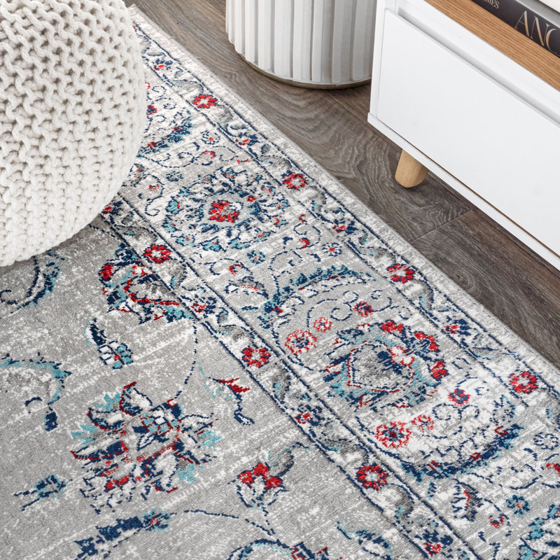 Lazo Modern Persian Vintage Light Grey/Red Rug, Rectangle 7'9" x 10'