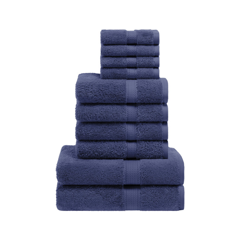 Scotia Egyptian Cotton Bath Towel Set, Navy Blue, 10Pc Towel Set (2Bath, 4Hand, 4Face)