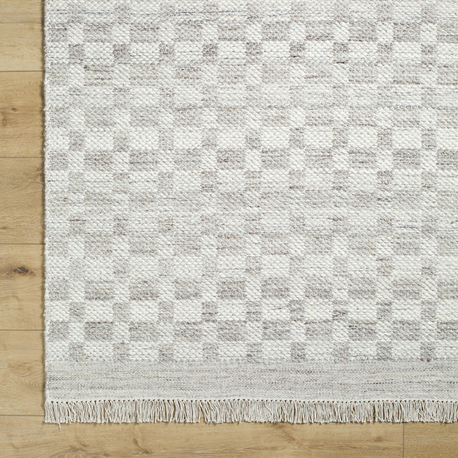 Lavande Hand-Woven Checkered Gray Rug, Rectangle 2' x 3'