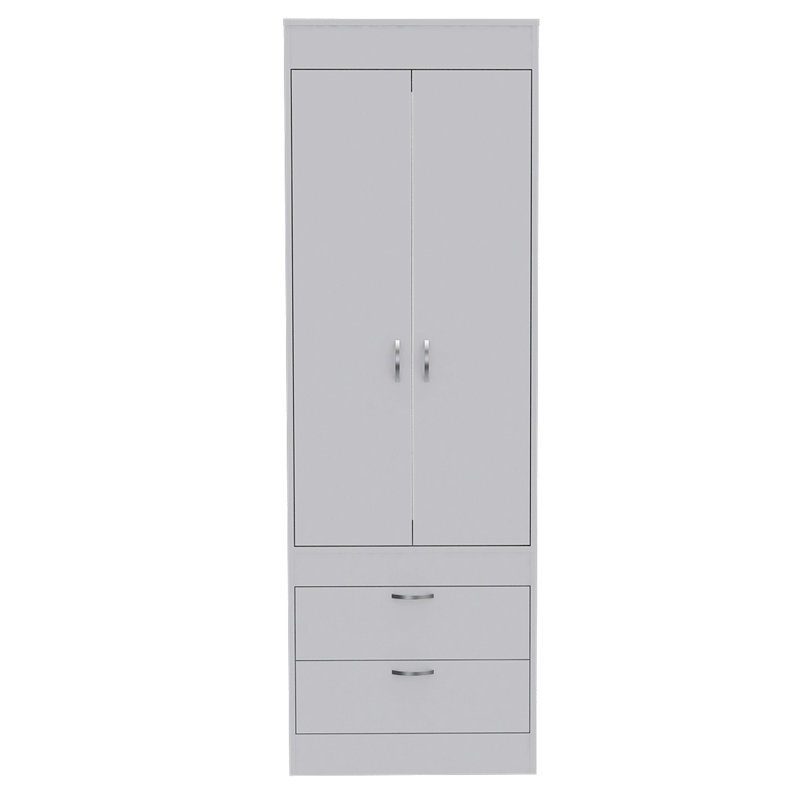 Armoire Alabama, une grande armoire, deux tiroirs, Gris