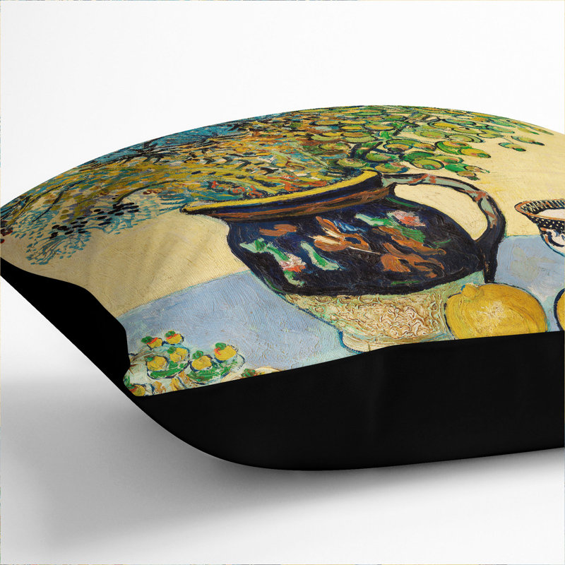 Flowers and Lemons Scatter Cushion, Black, 40cm H x 40cm W x 15cm D
