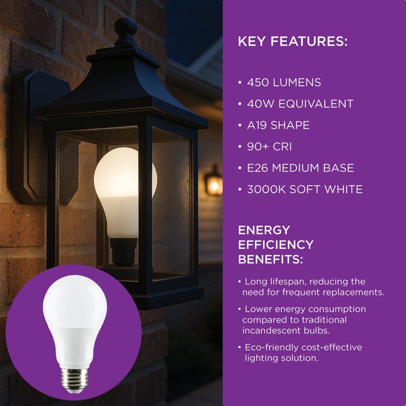 Wayfair Basics® 5,5 watts (équivalent à 40 watts), DEL A19, ampoule, blanc chaud, culot E26 / moyen (standard), 3000 K