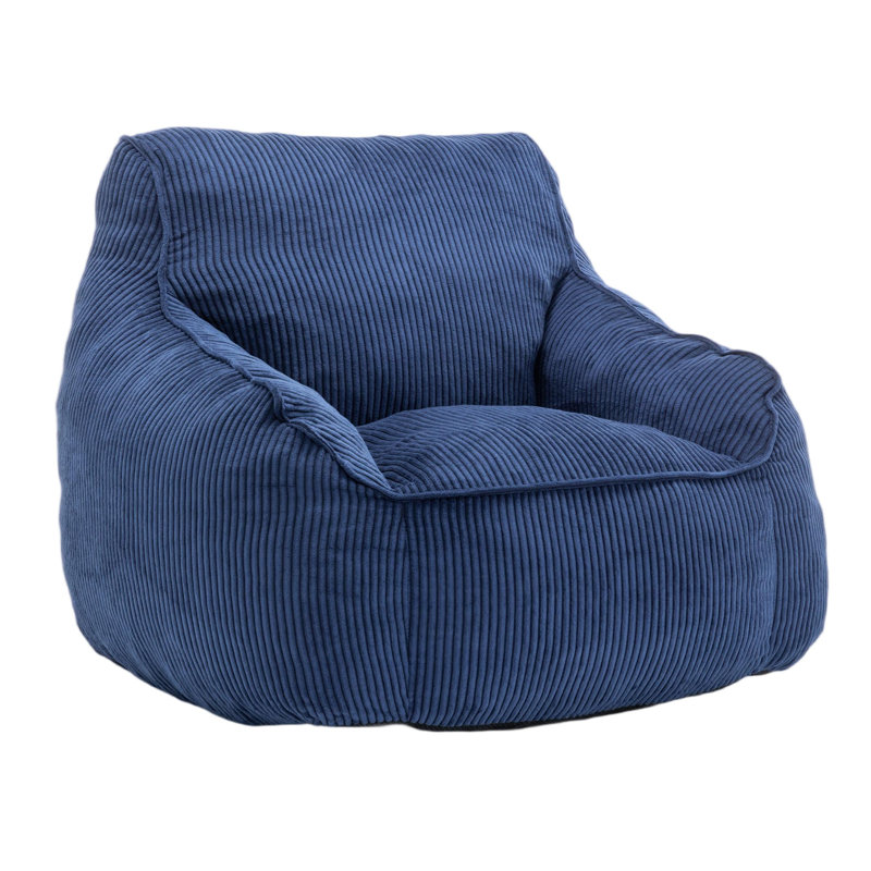 Compression Corduroy Fabric Bean Bag Chair Memory Foam Filled, Blue