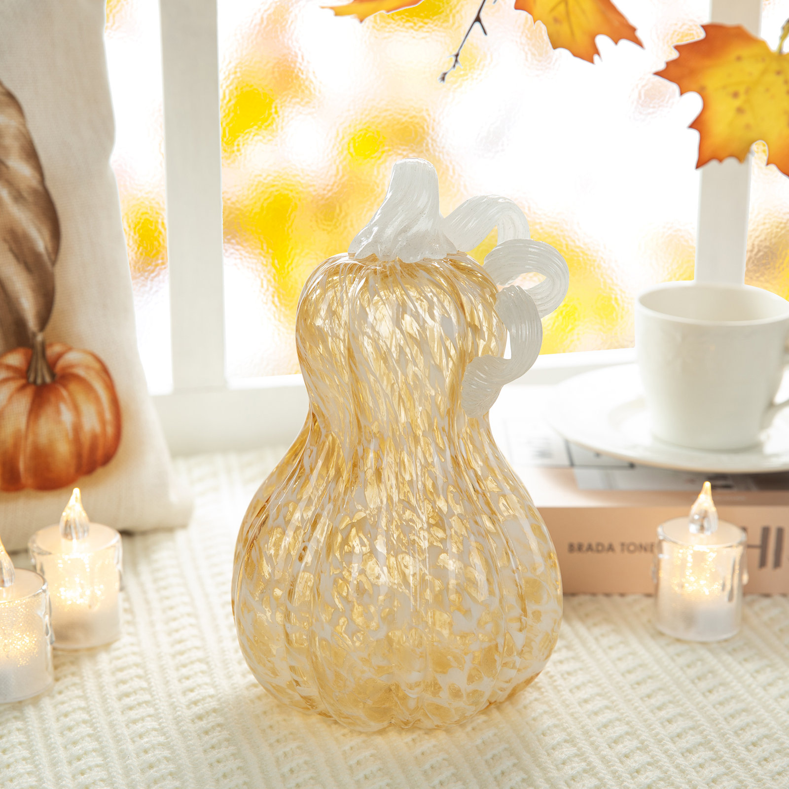 8.5"H Fall Glass Gourd, Gold