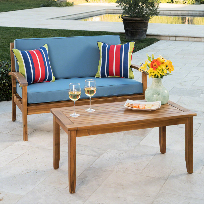 Causeuse et table de patio - Matériau en bois, meuble à café pour coussins d'eau, finition, élégant et confortable, Beige
