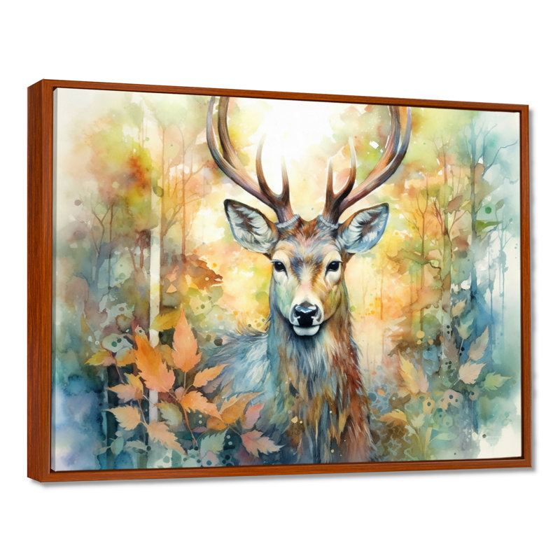 Deer Wonderers I - art mural cerf, H 24 po x l 32 po x P 1 po, Cadre flottant brun
