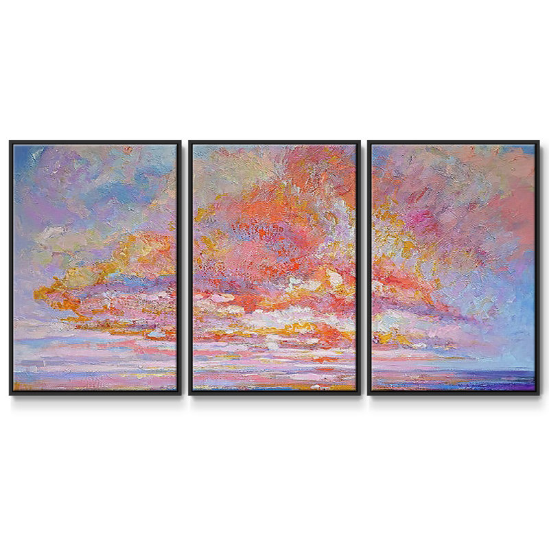 "Blessed Eve II", peinture sur toile 3 pièces, Cadre noir, H 36 po x l 75 po