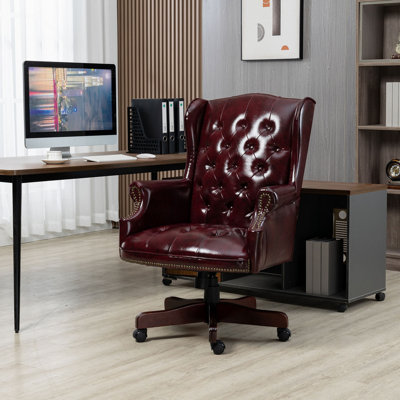 Fauteuil de bureau de direction Executive - Design ergonomique - Siège et dossier rembourrés épais - Fauteuil de bureau en cuir PU avec roulettes à roulement en douceur, paquet de 1 - bourgogne