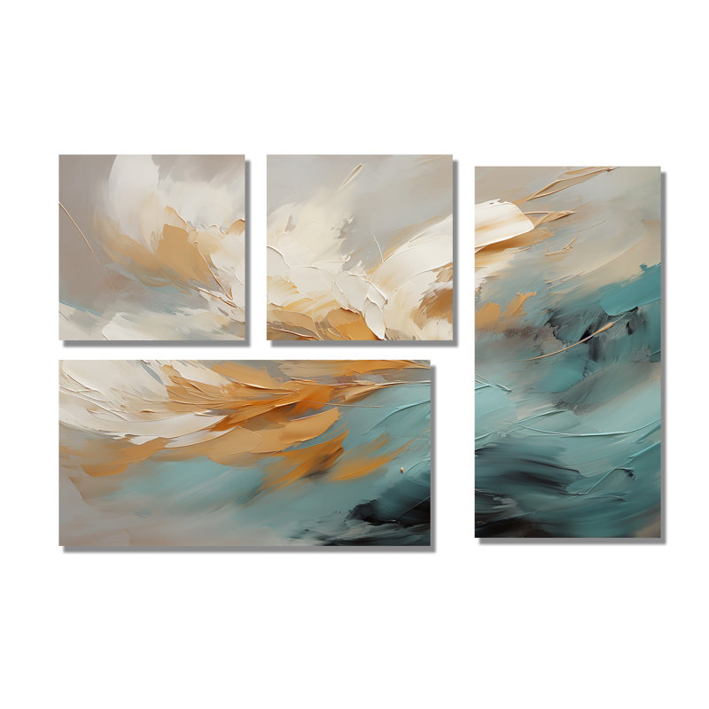 Hockman - Grande peinture murale abstraite, 4 pièces, Toile tendue, Ne s’applique pas