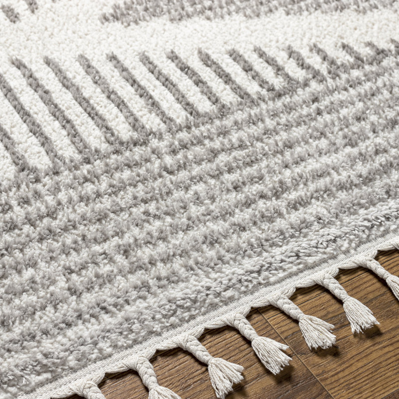 Hrinda Laron Machine Woven Polyester Area Rug in Gray, Rectangle 5'3" x 7'