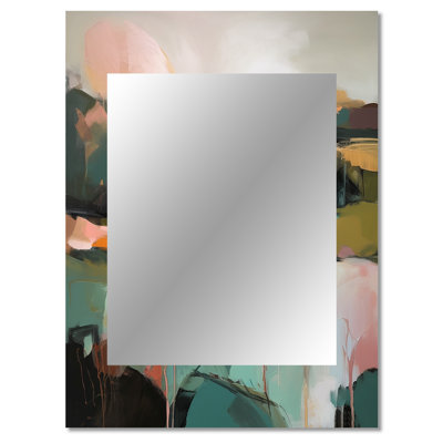 Green And Pink Transcending Reality - Abstract Painting Mirror, Modern Decorative Wall Mirror, Printed Metal Art