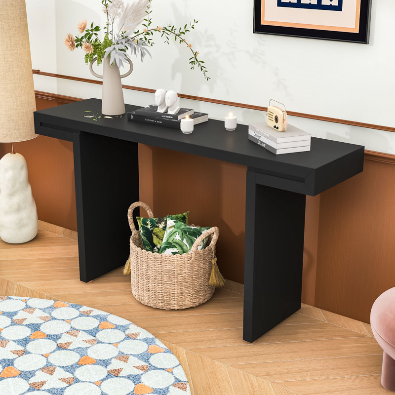 Console géométrique de 60 pouces avec finition peinte et pieds réglables, Noir