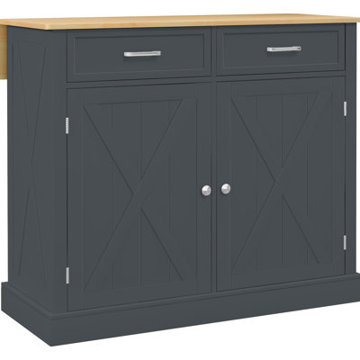 Dark Gray Rolling Kitchen Island With Flexible Leaf - 2 Drawers, Adjustable Shelves For Dining Area By Practical Gathering Drop Leaf, Drawers & Shelving
