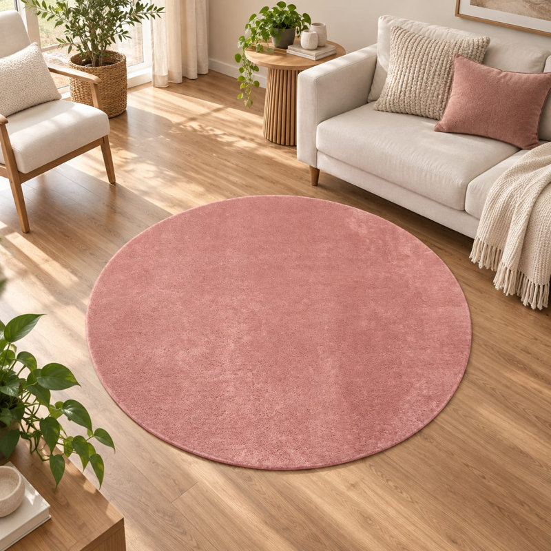 Tapis doux, doux, à poils courts, antidérapant, de couleur unie, lavable, Rond 3 pi 11 po, Rose