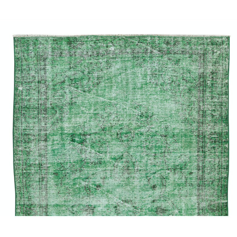 Tapis turc en laine noué à la main de 5 pi x 8,5 pi surteint en vert pour la maison et le bureau contemporain