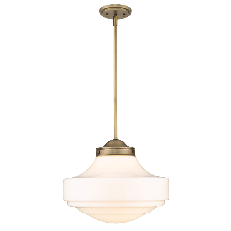 Melora 1 - Light Schoolhouse Pendant, Vintage Milk Glass, Modern Brass