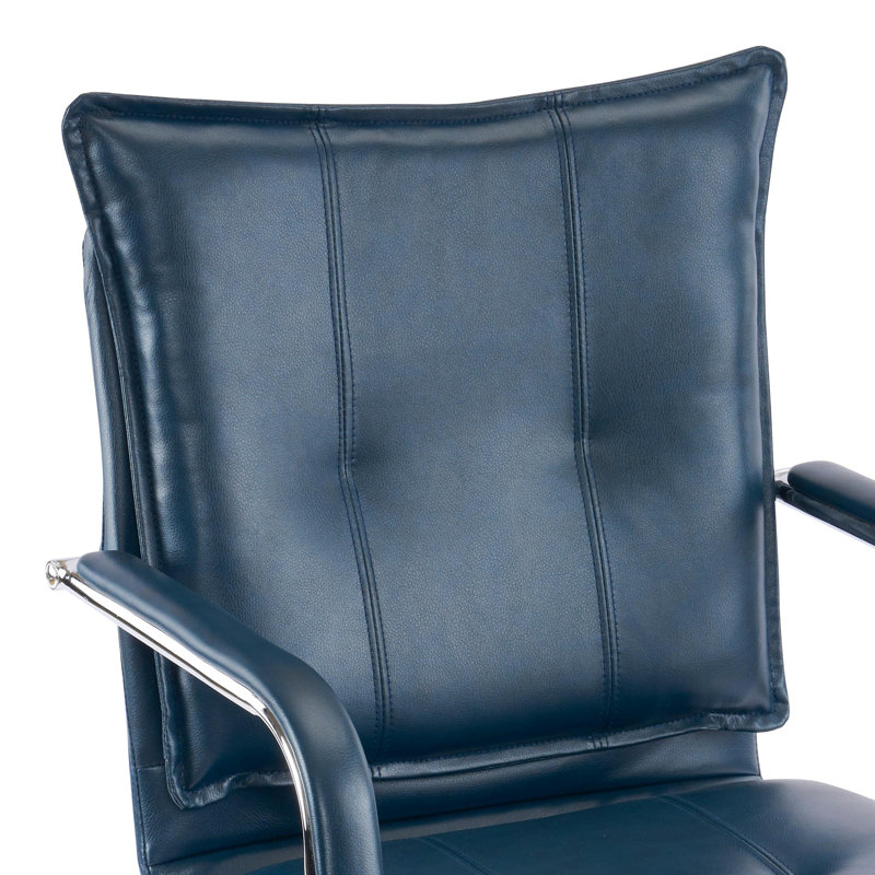 Dareece Leather Task Chair with Padded Arms, Dark Blue