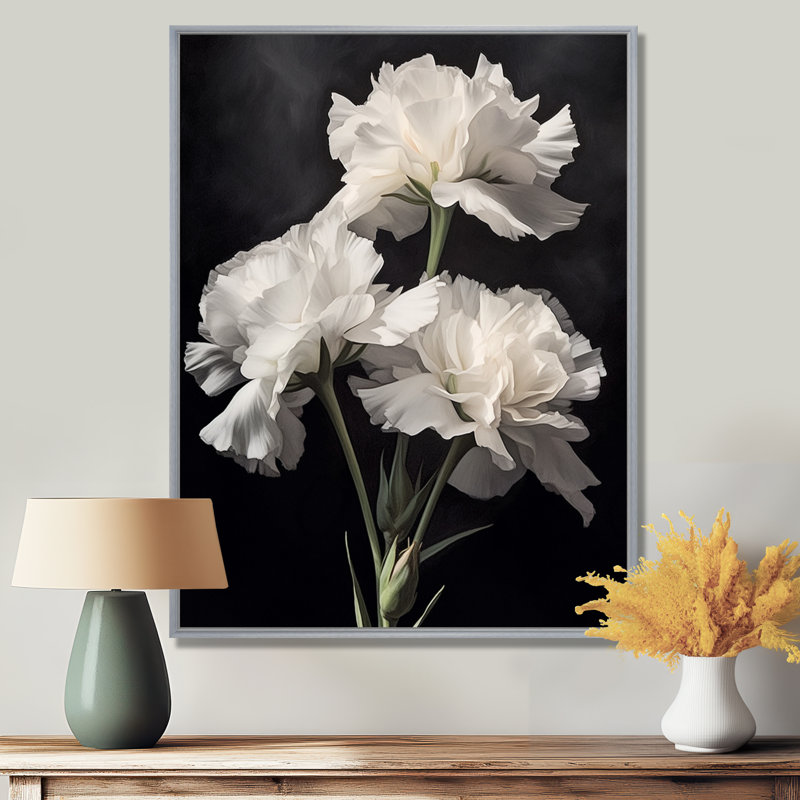 «Black White Carnation Shades Of Dark II», reproduction d'art sur toile encadrée, H 20 po x l 12 po x P 1 po