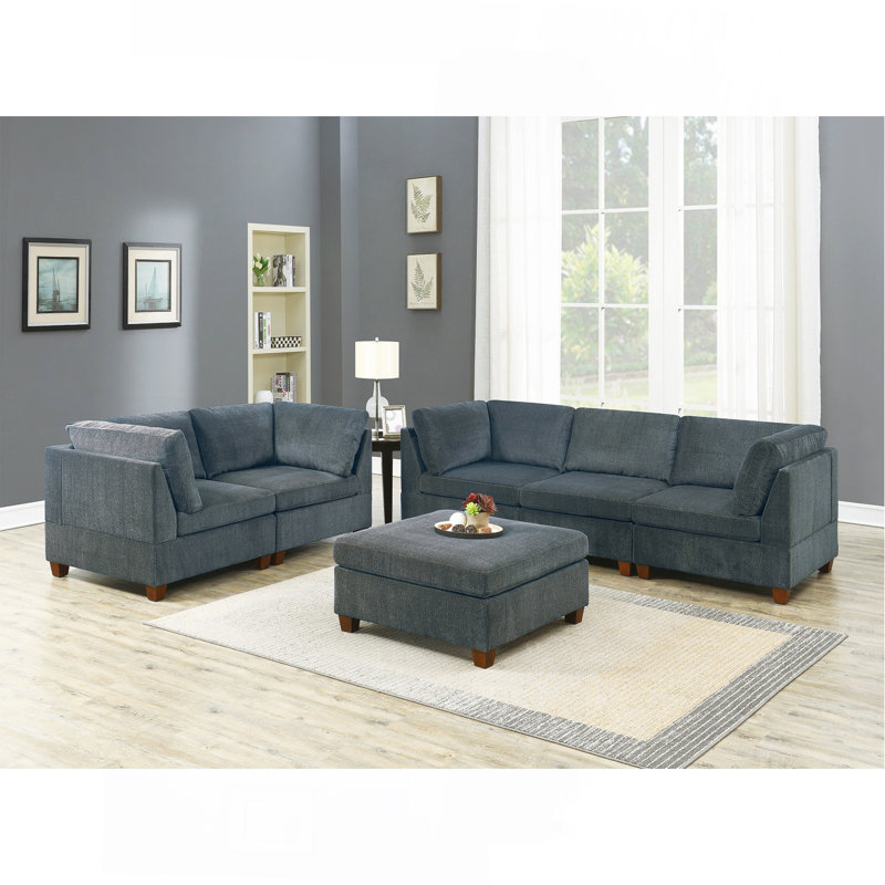 Ensemble de canapé modulaire en chenille gris 6 pièces