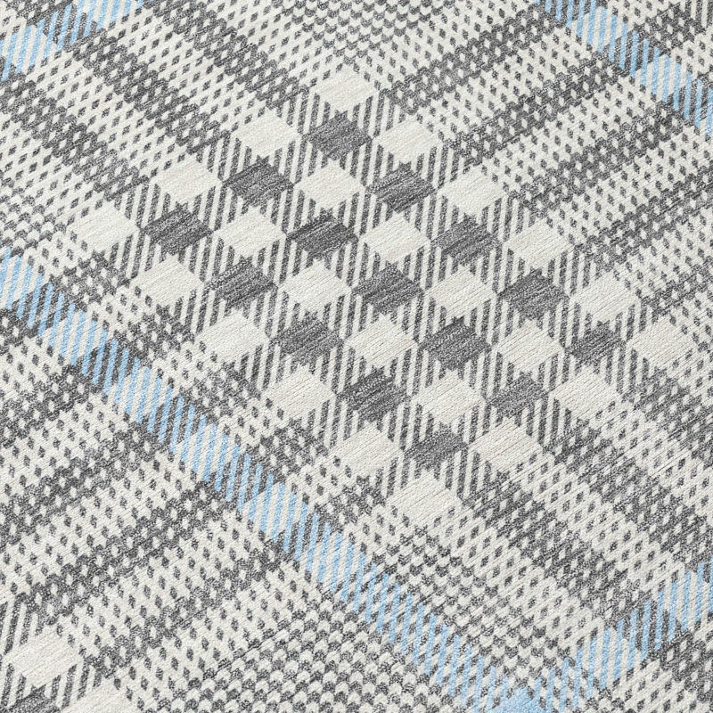Gray Plaid Synthetic Washable Rectangular Area Rug 30" x 20"
