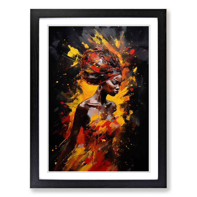 African Woman Action Painting - Framed Print, Black Framed, 46cm H x 34cm W x 2cm D