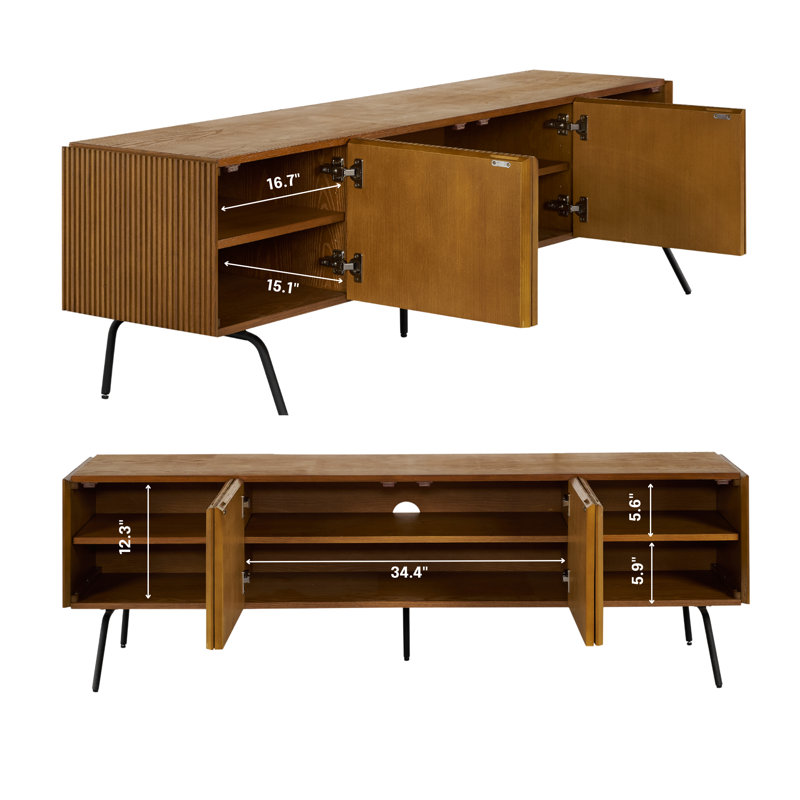 NTC Veil TV Stand with 3 - 4 Doors for TVs up to 75’’, Media Console with Vertical Groove Design and Metal Legs, Modern Entertainment Center for Living Room and Bedroom, Effortless Assembly