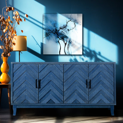 Buffet laqué en bois à 4 portes pour le rangement à la maison avec armoire d'apparence soignée et lisse