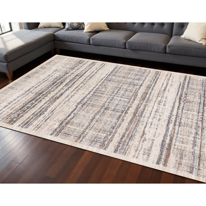 Tapis abstrait gris et brun 8 pi x 11 pi beige