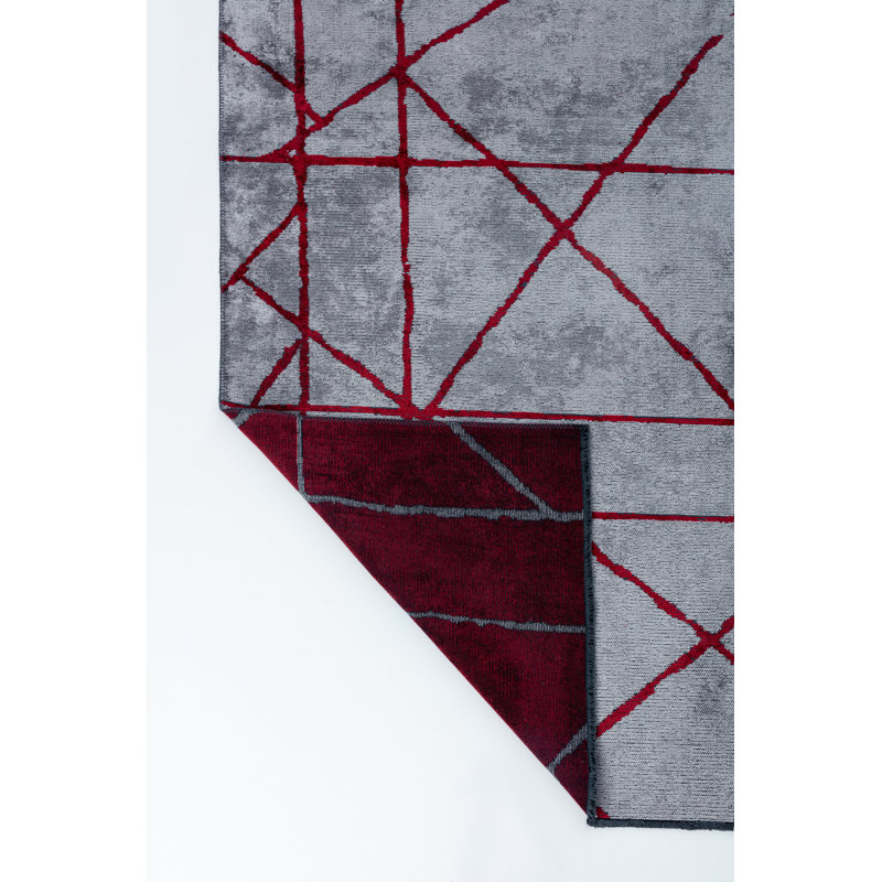 Rapture Gray/Red Abstract Luxury Area Rug, Rectangle 7'10" x 11'2"