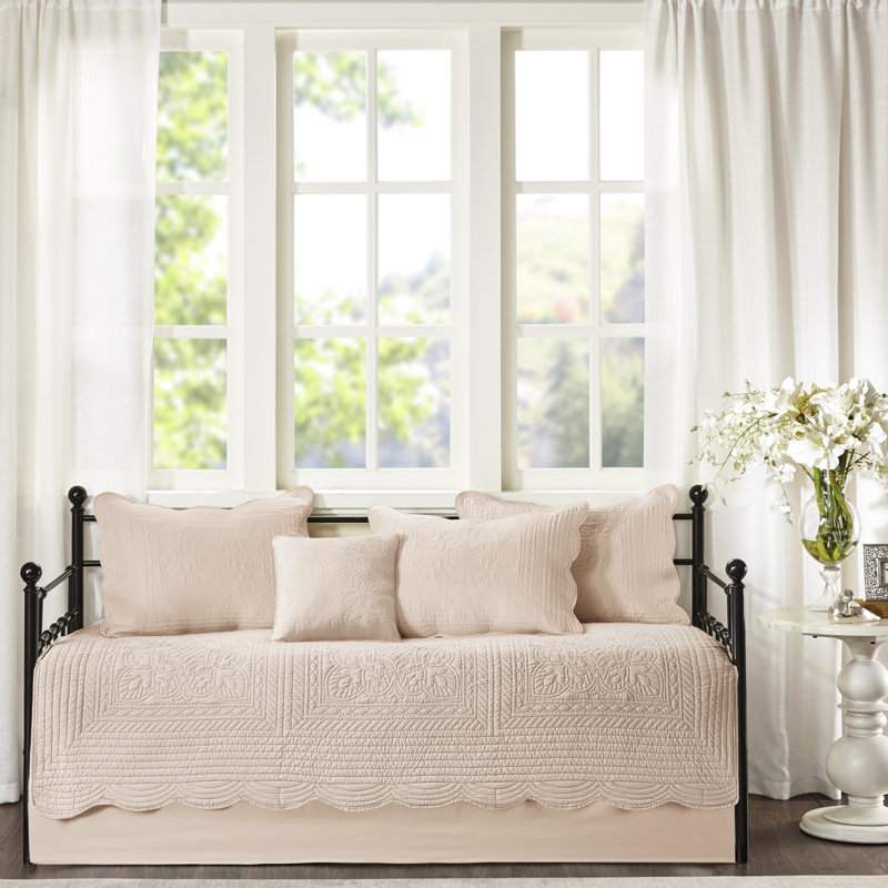 Housse de lit 6 jour Blush - Bord festonné, matelas simple, magnifique bord réversible 6 pièces, champêtre