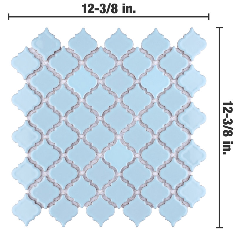 Hudson Tangier 12-3/8 " x 12-3/8 " Porcelain Arabesque Mosaic Wall & Floor Tile, Cashmere Blue