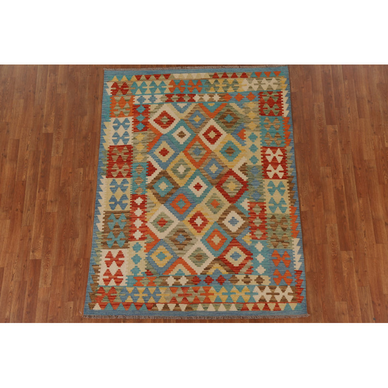 Tapis oriental géométrique Kilim 5 x 6