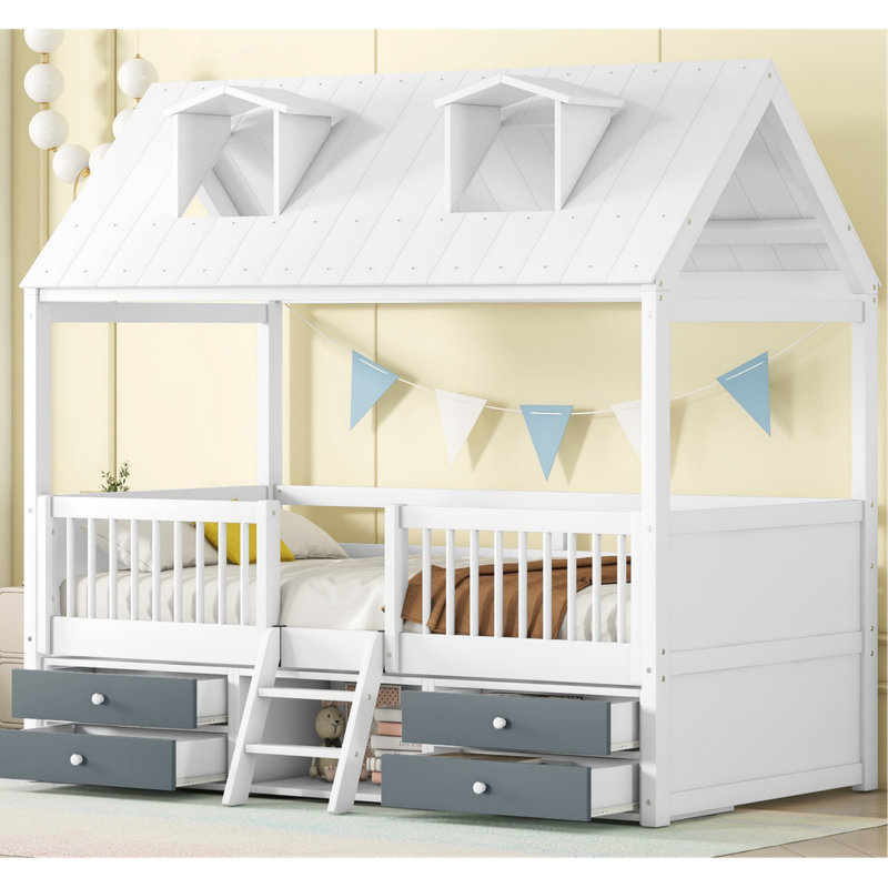 Structure de lit simple en bois, Blanc