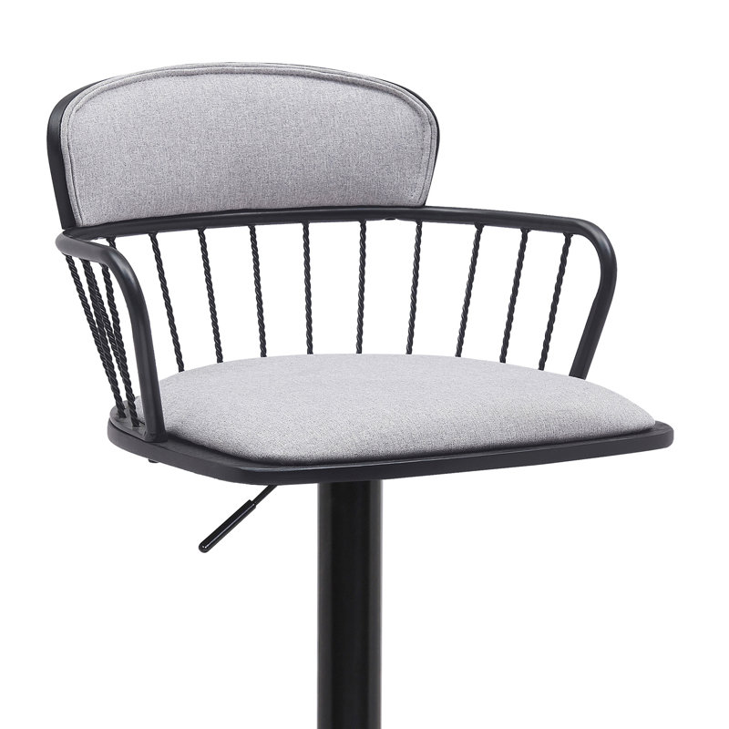 Tabouret de bar réglable en bois noir Nash en tissu gris clair et métal noir Nash, Gris