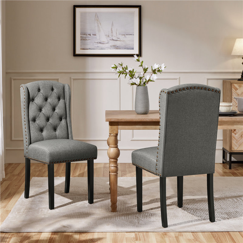 104cm H Tufted Polyester Blend Upholstered Side Chair, Light Grey